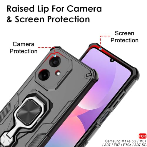 Image of TheGiftKart Tough Armor Bumper Back Case Cover for Samsung Galaxy M17e 5G / M07 / A07 / F07 / F70e / A07 5G | Ring Holder & Kickstand In-Built | 360 Degree Protection Back Case Cover (PC & TPU, Black)