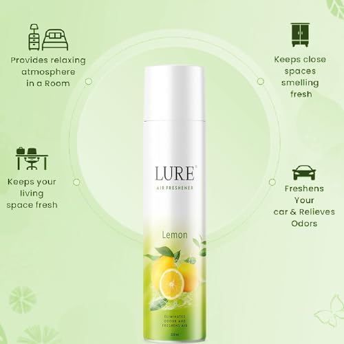 Image of LURE Room Freshener | Air Freshener For Home And Office - Lemon (220ml Each, Pack of 3) Aerosol