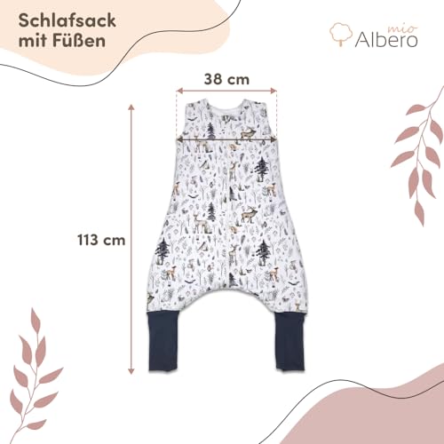 Albero Mio Slaapzak met voeten 2,5 tog, 113 x 38 cm, mouwloze trappelzak met ribgebreide hoes, 100% katoen, voor jongens en meisjes, Scandinavisch bos - Afbeelding 3