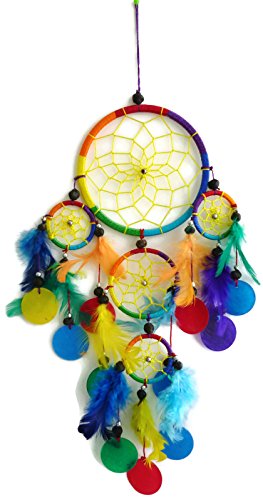 Moose546 Multi-Colors Dream Catchers Ornaments Wind Chime With Feathers, Beads And Capiz Shells, 3.5" Diameter And 15" Long C-002 #TOP2