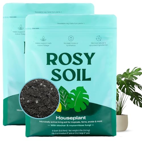 Image of Rosy Soil Houseplant Potting Soil, 8 Quarts, Pack of 2 | Organic Indoor Potting Mix with Biochar and Worm Castings, For Monstera, Pothos, Tropical Indoor Plants, Peat Free