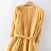 Hfyihgf Summer Cotton Linen Shirt Dresses for Women Elbow Sleeve Pleated Crew Neck High Waist Comfy Casual Long Maxi Dresses Yellow