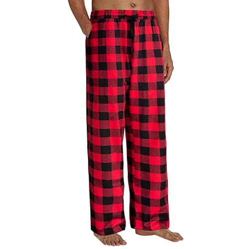 Pantalones de pijama para hombre de verano, pantalones ligeros para hombre de verano largos con bolsillos laterales, pantalones de casa cortos de noche a cuadros cómodos con cordón para el tiempo