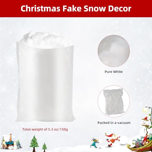 Aocster Kunstschnee Dekoschnee Künstlicher Schnee, kunstschnee Deko Weihnachten, Faser Flauschig Schneewatte Fake Schnee kunstschnee Matte für Weihnachtsbaum Winter, Weihnachtsdeko (150G)