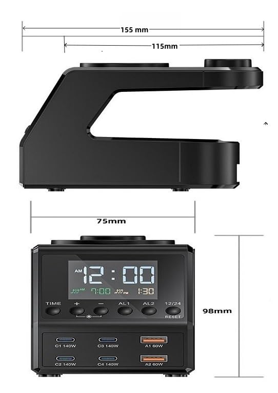 Estación de carga de escritorio multifuncional de pantalla digital de 240 W con 6 puertos USB y cargador inalámbrico de carga rápida PD de 140 W
