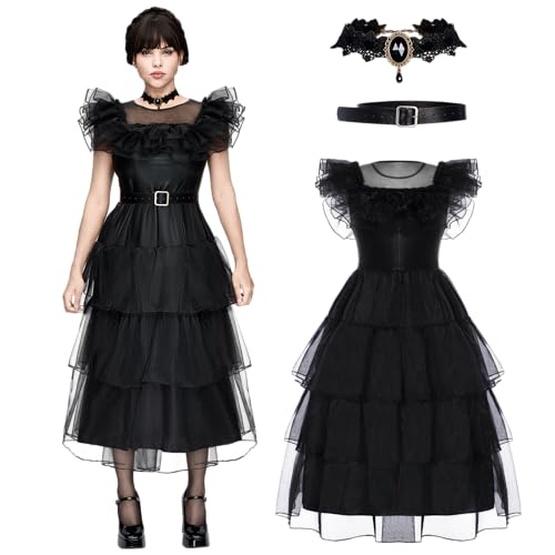 Spooktacular Creations Schwarzes Damen-Ballkleid-Kostüm im Vintage-Stil mit Kleid, Gürtel und Halskette für Halloween-Kostüme Frau 2024,...