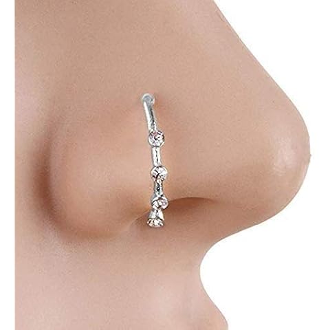 KUYIUIF Gold Silver Plating Elegant Four CZ Clear Crystal Nose Ring Stud Hoop-Sparkly Crystal Nose Ring Cartilage Hoop (silver) Cover