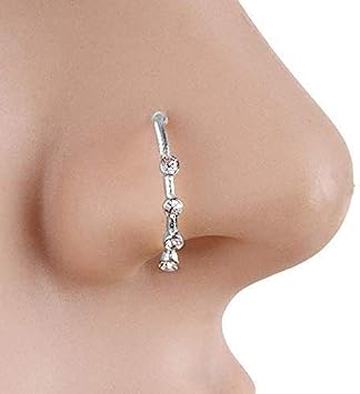 KUYIUIF Gold Silver Plating Elegant Four CZ Clear Crystal Nose Ring Stud Hoop-Sparkly Crystal Nose Ring Cartilage Hoop silver