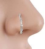KUYIUIF Gold Silver Plating Elegant Four CZ Clear Crystal Nose Ring Stud Hoop-Sparkly Crystal Nose Ring Cartilage Hoop (silver)