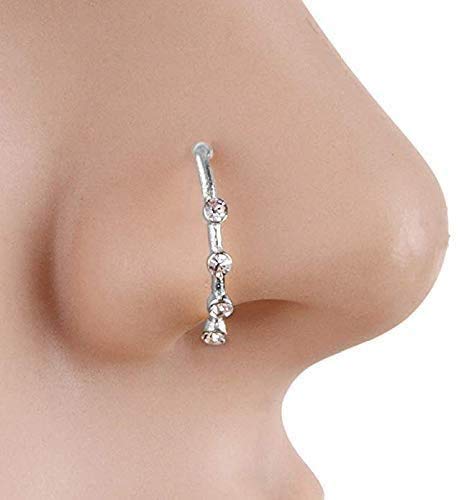 KUYIUIFGold Silver Plating Elegant Four CZ Clear Crystal Nose Ring Stud Hoop-Sparkly Crystal Nose Ring Cartilage Hoop