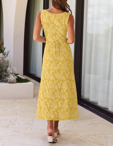 MEROKEETY Womens Summer Floral Maxi Dress 2026 Sleeveless Formal Bodycon Bridal Shower Elegant Wedding Guest Long Dresses, Yellow, Large — view 4