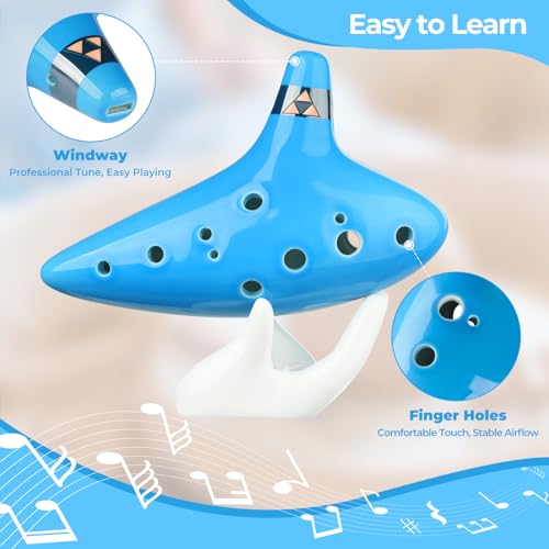 Ohuhu Zelda Ocarina with Song Book (Songs From the Legend of Zelda), 12 Hole Alto C Zelda Ocarinas Play by Link Triforce Gift for Zelda Fans with Display Stand Protective Bag (Light Blue)