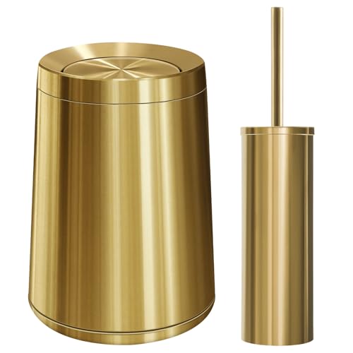 Maxdot 2 Pcs Gold Bathroom Trash Can with Flipping Lid