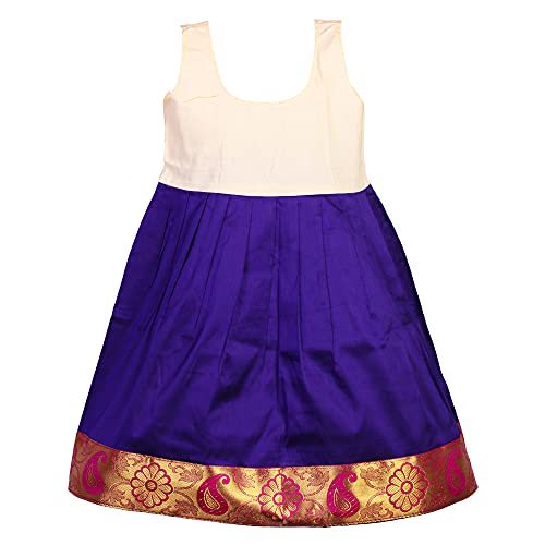 Image of Girls' Cotton Silk Readymade Pattu Pavadai Lehenga Choli Set with Waist Belt (Gold & Purple)