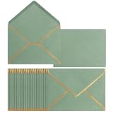 Homtable 50 Pack Sage Green A7 Envelopes 5 x 7 Self-Adhesive V Flap Envelopes with Gold Border for Office, Greeting Card, Wedding, Graduation, Baby Shower, Parties, Invitations (Sage Green, 5x7)