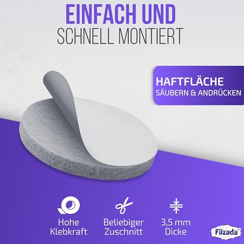 Filzada® Filzgleiter Selbstklebend Set 106 Stück (Eckig und Rund) - Grau - Profi Möbelgleiter Filz Mit Idealer Klebkraft