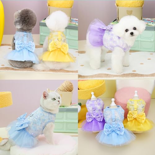 SMALLLEE_LUCKY_STORE Vestidos florais para cães pequenos e meninas com anel D e laço primavera verão