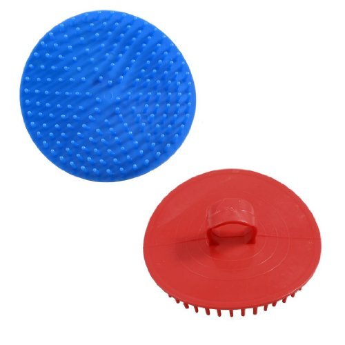 So Beauty 2 Pcs 3.5" Dia Round Scalp Head Massage Shampoo Brushes Red Blue
