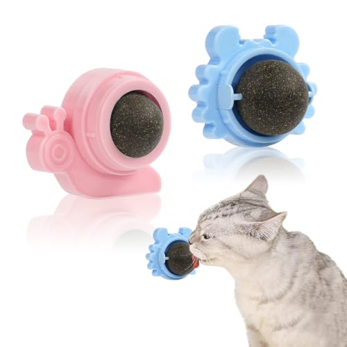 Adiwo Katzenminze Bälle,2 Stück 360° Drehbare Katzenminze Spielzeug mit Deckel Selbstklebende Interaktives Katzenspielzeug Wandroller für Katzenlecken Effektiv zum Reinigen Zähne und Katzenerregung