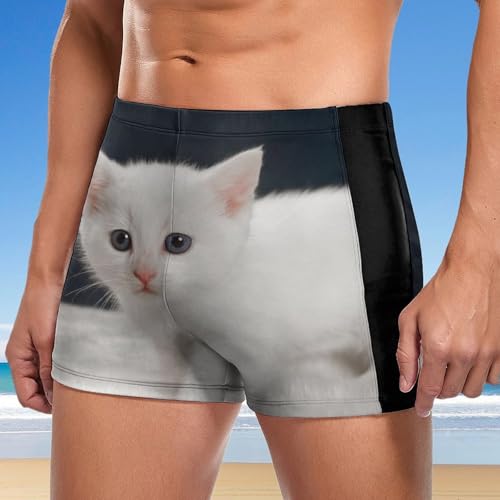 Short de bain homme séchage rapide motif chaton blanc
