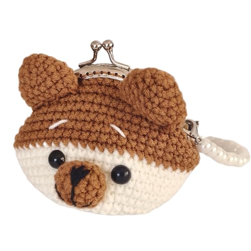 Saisifen Crochet Dog Coin Purse Pouch Kiss Lock Cute Puppy Change Purse