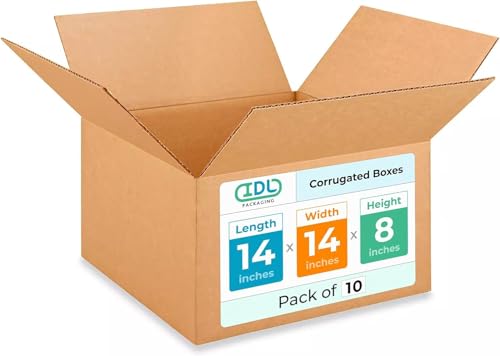Medium Moving &amp; Shipping Boxes 14x14x8 inches (10-Pack) - Extra Strength 200 lb vs Regular - USA-Made Corrugated Heavy Duty Moving Boxes - Strong Moving and Packing Box - Carton Box by IDL Packaging
