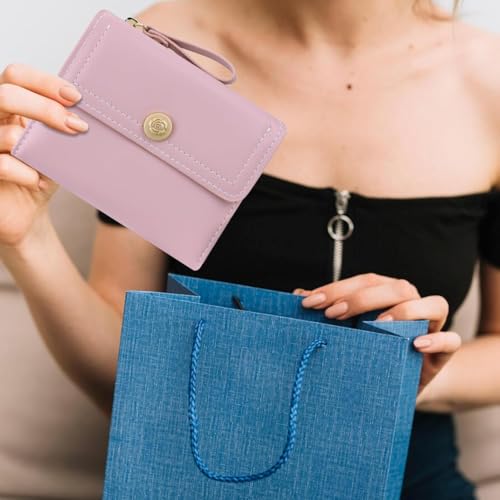 Kawaii Pink Mini Bifold Genuine Leather Wallet for Women Thin Design ID Window Compact Cute Style 4 Card Slots (Pink)3