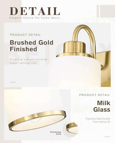 Image of Beionxii Bathroom Vanity Light, 3 Light Gold Bathroom Light Fixtures, Vanity Lights with Milk Glass Shade, Modern Vanity Lighting Fixtures Over Mirror Living Room Hallway, BX-VL01BG-3