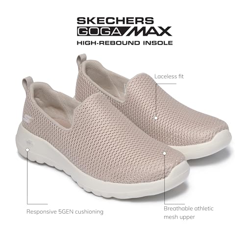Skechers Women's Go Walk Joy Sneaker – 5GEN Cushioning, Air-Cooled GOGA Mat, Breathable Mesh Upper, Taupe, 8