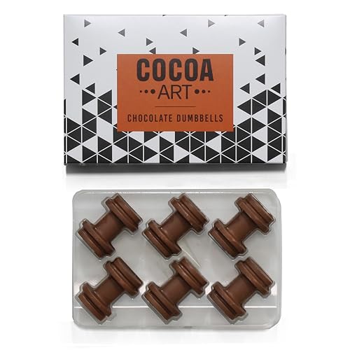 Edible Dumbbell Shaped Chocolate - 60g | 6 Unique Dumbbells Carved Milk Chocolates | Weights for Gym Workout | Unusual Funny Valentines Present for Boyfriend Girlfriend & Husband