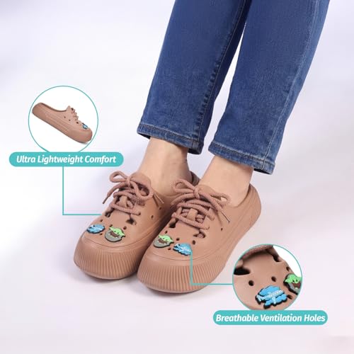 Image of YOHO Women Lace Up Clogs Sandals with Charms | Comfortable, Lightweight & Soft Shoes | Waterproof Monsoon Footwear & Rainy Slip ons for Girls | Wanderz CL