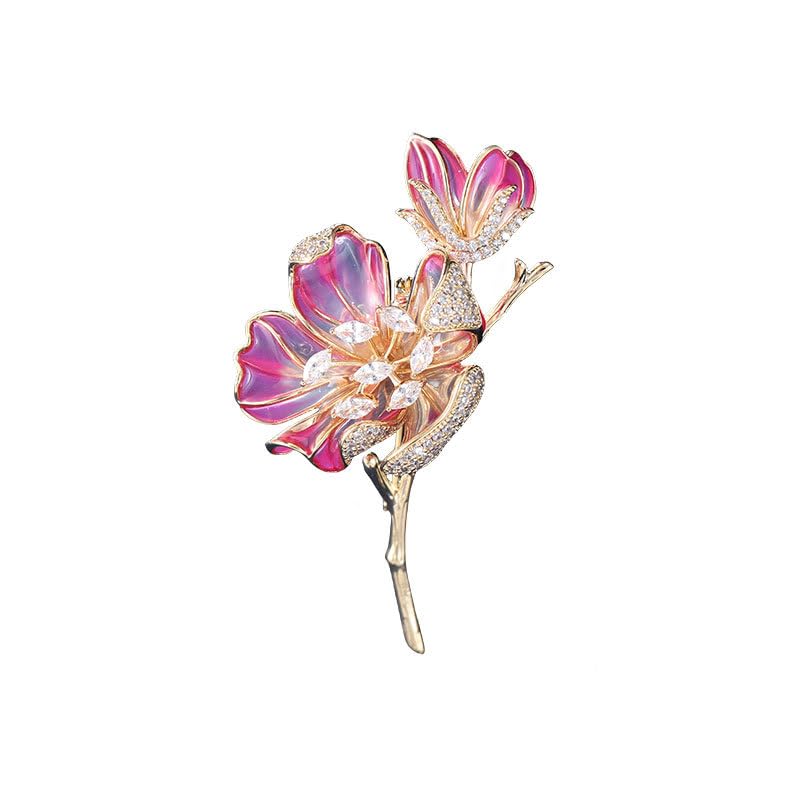 Image of Flower Brooch Pins for Women Rhinestone Red Pin Blazer Dress Denim Jacket Lapel Pin Wedding Holiday Gift Accessories