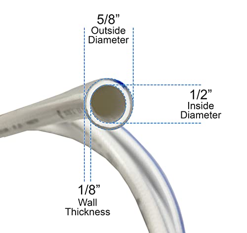 Image of 1 /2 inches ID x 5 /8 inches OD Heavy Duty Braided PVC Tubing Reinforced Hose, Non-Toxic for RV Fresh Water (5 feet), RH-X