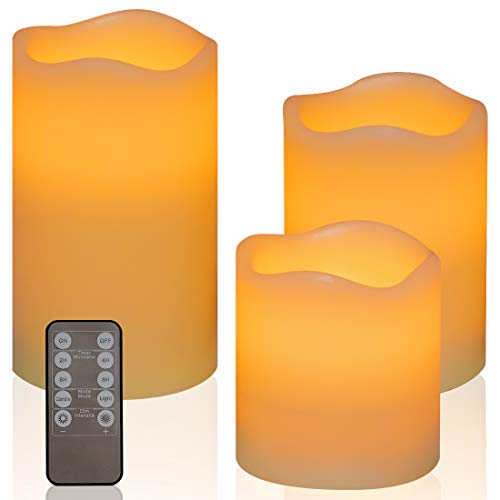 GraduatePro Ledkaarsen, vlamloos, werkt op batterijen, 3 stuks (10/13/15 cm), realistisch, met afstandsbediening, timer voor decoratie binnen en buiten, wit