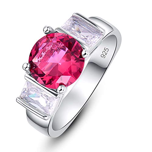 Emsione 925 Silver Plated Created Ruby Spinel Round Cut Wide Statement Eternity Promise Ring Engagement Wedding Bands for Women Size 8