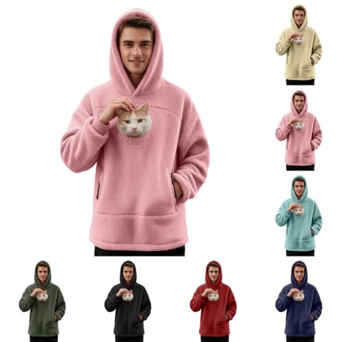 Image of Unisex Hooded Fleece Lined Sweater for Warmth,Soft fleece lining | loose casual fit | warm hooded design | unisex for daily wear Pink