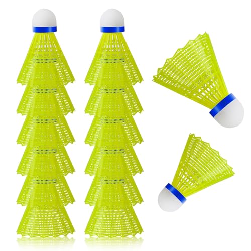 DILUSILK 12 pcs badminton shuttlecocks with high stability and durability, Lightweight Nylon Plastic Shuttlecocks, indoor outdoor badminton balls for sports, training, exercise, entertainment