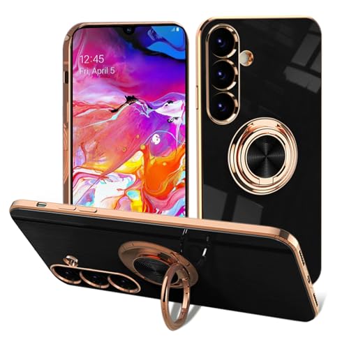 Coque anneau rotatif 360 Samsung A34 5G en silicone souple noir