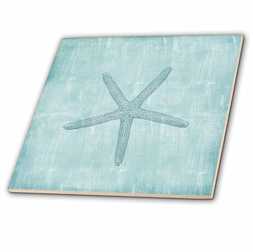 3dRose Aqua Starfish Abstract beach theme 8 Inch Ceramic Tile