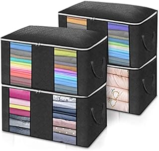 4Pack 90L Large Capacity Clothes Storage Bags with Reinforced Handle Clear Window,Duvet Storage Bag Storage Solutions Clothes Organiser with Zipper Breathable Fabric for Comforters Blankets