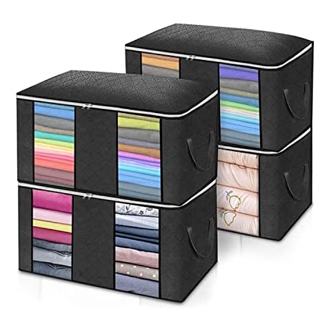 4Pack 90L Large Capacity Clothes Storage Bags with Reinforced Handle Clear Window,Duvet Storage Bag Storage Solutions Clothes Organiser with Zipper Breathable Fabric for Comforters Blankets Cover
