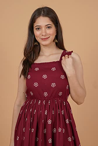 Image of Daevish Women's Rayon Fit and Flare Maxi Casual Dress | Women Flared Dress