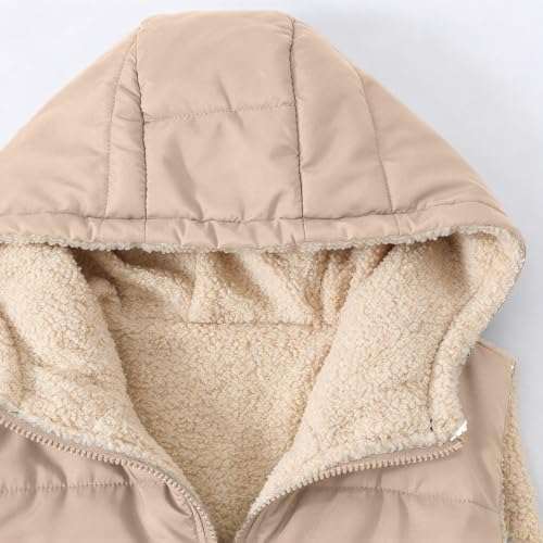Reversible Long Puffer Fleece Vest for Women Teddy Sherpa Hoodie Khkai | Long Puffer Vests Thermal Clothes 2026 Fall Winter Zip Up Trendy Sherpa Fleeve Vest for Women - image 6