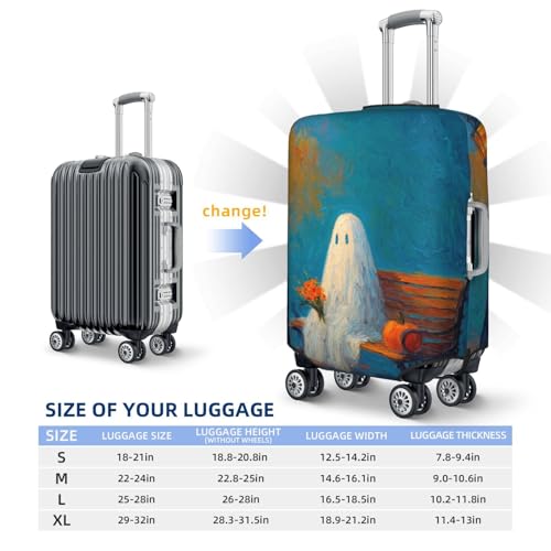 Street Bench White Ghost Holding Flowers Elastic Travel Luggage Covers Dustproof Scratch-Resistant Suitcase Protector Fit 22-24 Inch4