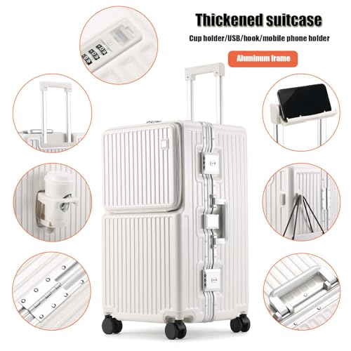 BEITH Widen Hardside Luggage with USB, Hook, Cup Holder, BS018 Aluminum Frame Suitcase with TSA Lock, Front Open, 360° Double Spinner Wheels, PC Alloy Box Shell, Aluminum Lifting Rod, Waterproof3