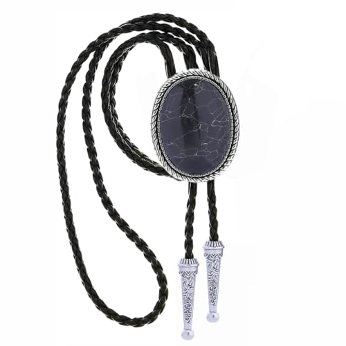 Image of GelConnie Bolo Tie for Men Women Western Cowboy Turquoise Leather Necktie | Natural Stone Bolo Tie Necklace for Women Rodeo Cowboy Leather Necktie Native American Western Cowgirl Ties Adjustable Cord