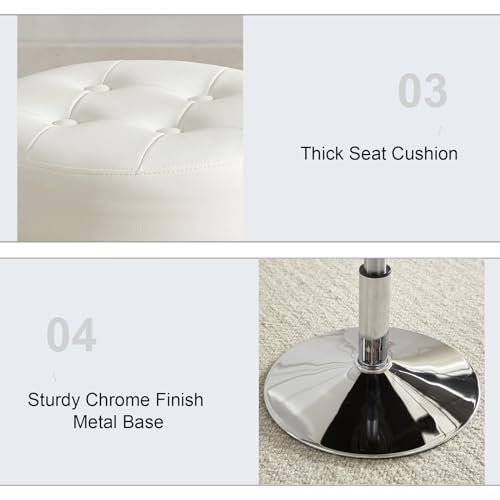 Gitrah White Vanity Chair for Makeup Room Round Ottoman Tufted PU Leather Makeup Chair Vanity Stools for Bathroom Height Adjustable 360 Swivel by Gitrah - Image 9