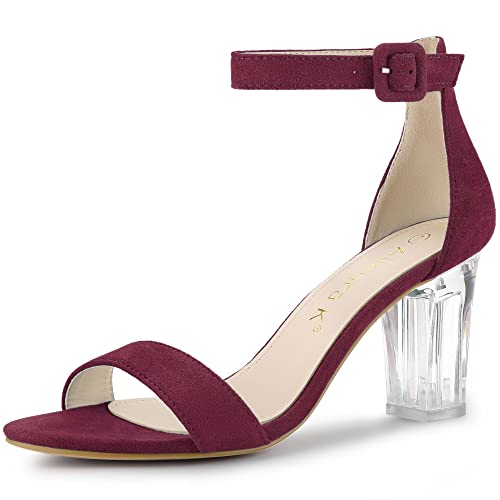 Allegra K Allegra K Women's Ankle Strap Clear Heel Chunky Heels Burgundy Sandals 6 M US