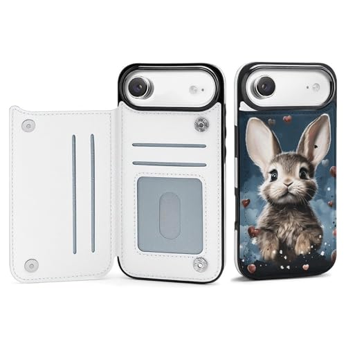 Coque iPhone 17 antichoc étui portefeuille fin cœur et lapin