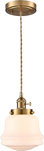 Lámpara colgante de vidrio de leche industrial, lámpara colgante ajustable de latón vintage, iluminación colgante retro de mediados de siglo para